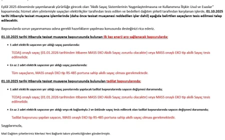Tesisat Muayene ve MAS Akıllı Sayaç Süreç Değişikliği”