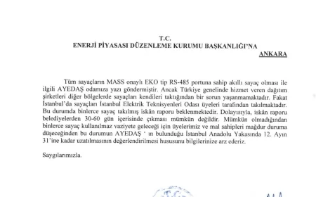 AYEDAŞ’ın Akıllı Sayaç Uygulaması Hakkında Duyuru