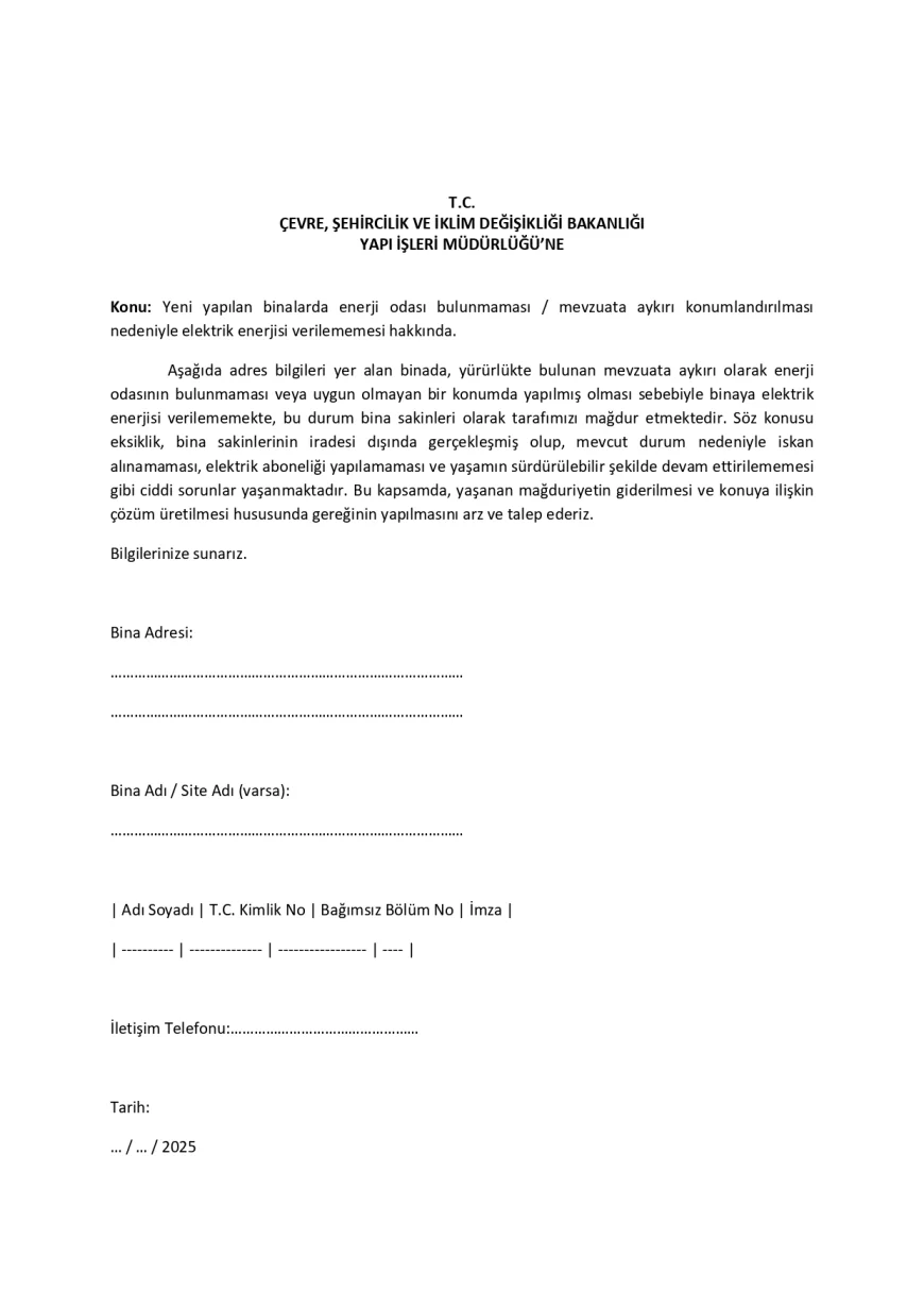ENERJİ ODALARI DİLEKÇE