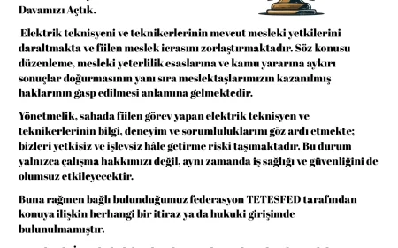ELEKTRİK TEKNİSYENLERİNİ YOK SAYAN YÖNETMELİĞİ KABUL ETMİYORUZ.