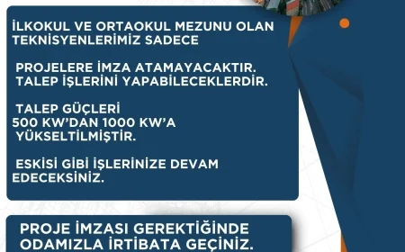 DEĞERLİ ÜYELERİMİZ, İLKOKUL VE ORTAOKUL MEZUNU OLAN TEKNİSYENLERİMİZ SADECE PROJELERE İMZA ATAMAYACAKTIR. TALEP İŞLERİNİ YAPABİLECEKLERDİR.