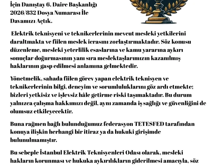 ELEKTRİK TEKNİSYENLERİNİ YOK SAYAN YÖNETMELİĞİ KABUL ETMİYORUZ.
